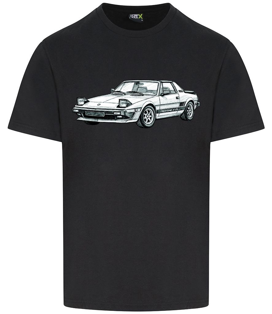 X1-9 Owners Club. Car Sketch Print RTX T-Shirt in black
