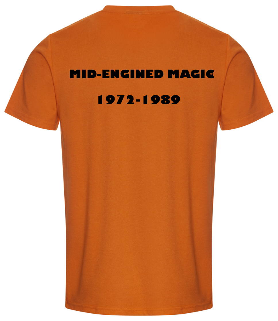 X1-9 Owners Club. Mid-engined Magic Print RTX T-Shirt in Orange