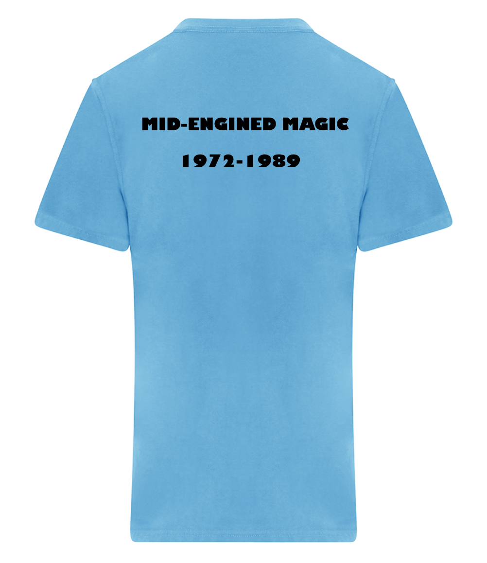X1-9 Owners Club. Mid-engined Magic Print RTX T-Shirt in Light Blue
