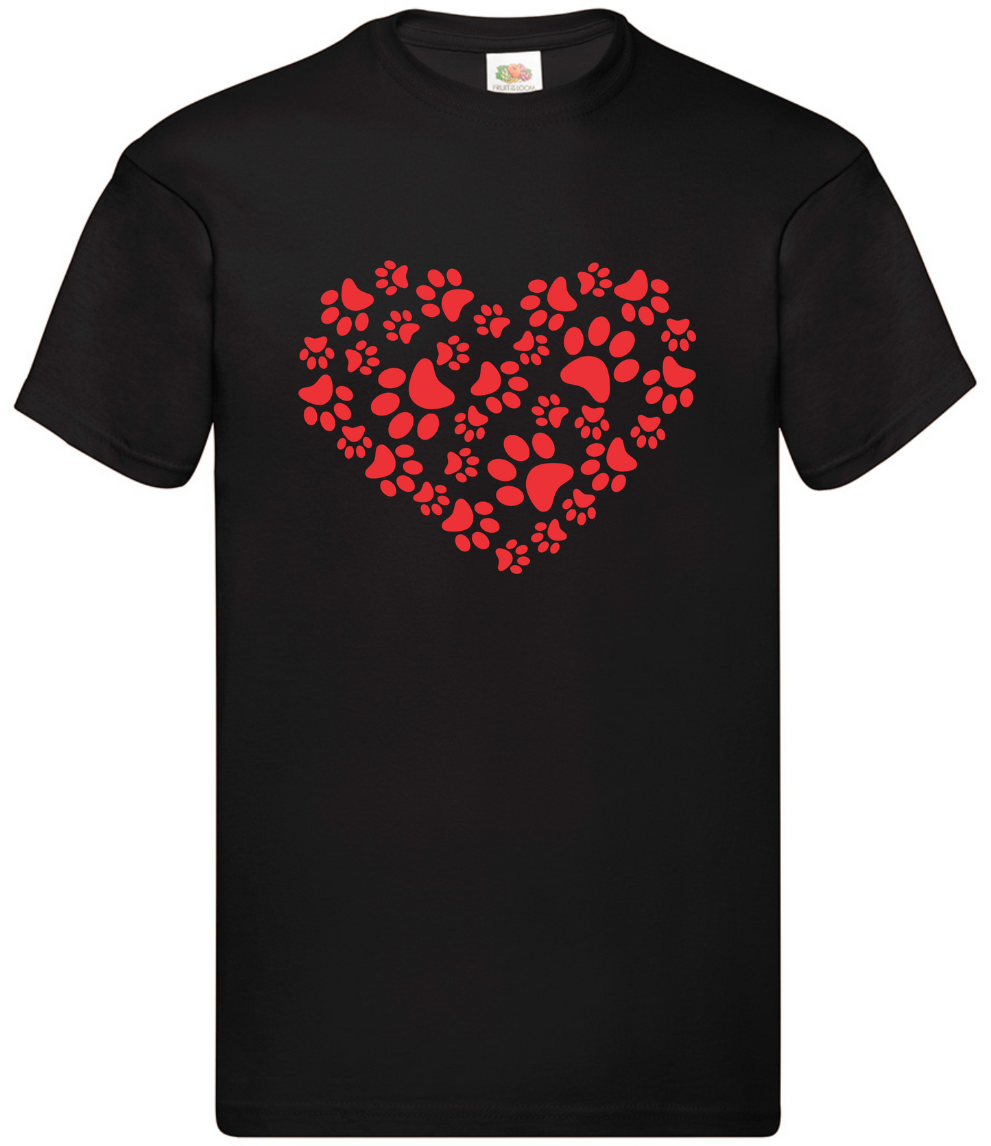Adults or Kids red pawprint Heart T-Shirt.