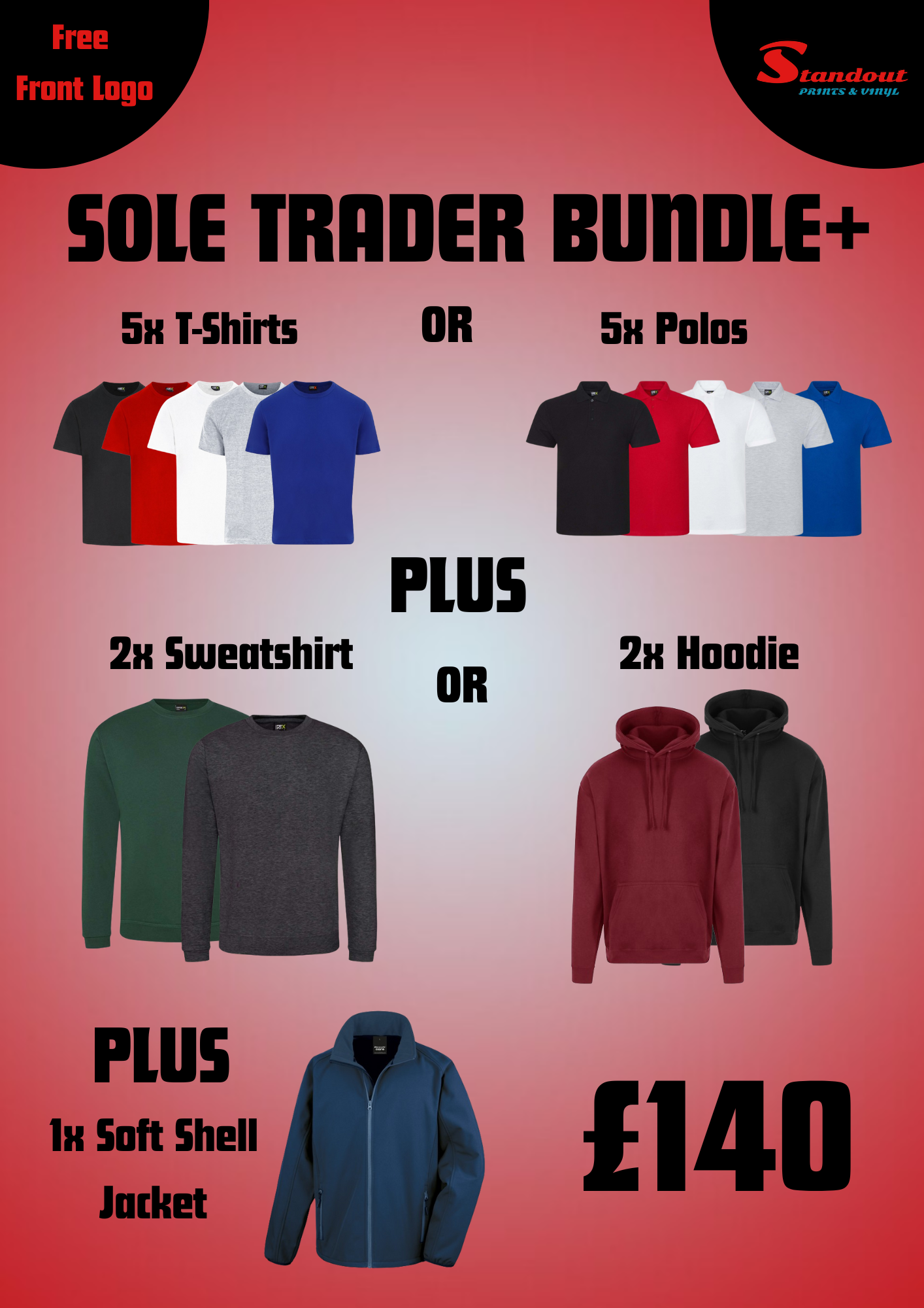 Workwear Bundle - Sole Trader PLUS. Customise with your own logo or design.