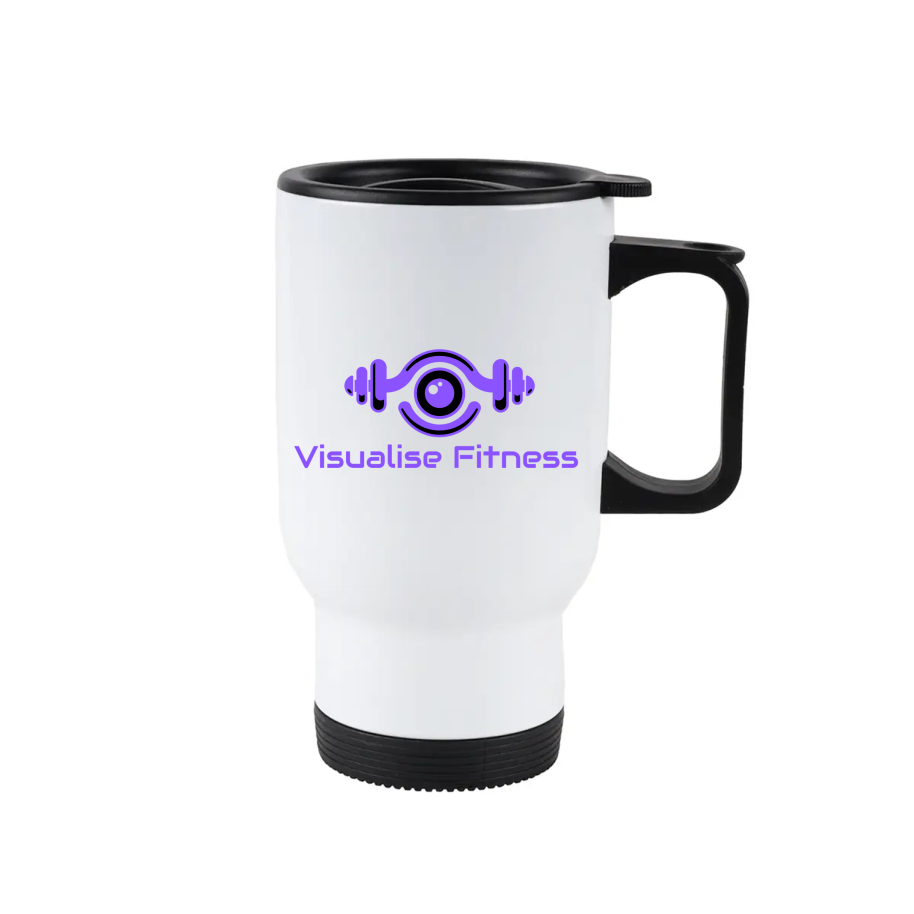 Visualise Fitness White Travel Mugs 14oz